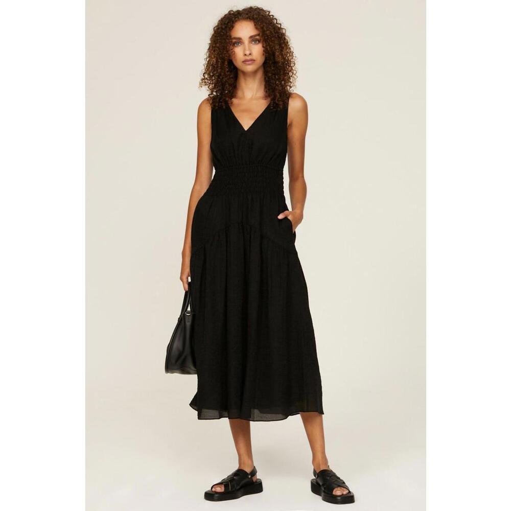 VINCE. Black Smocked Waist Dress Size S/P with Fabric Tear
